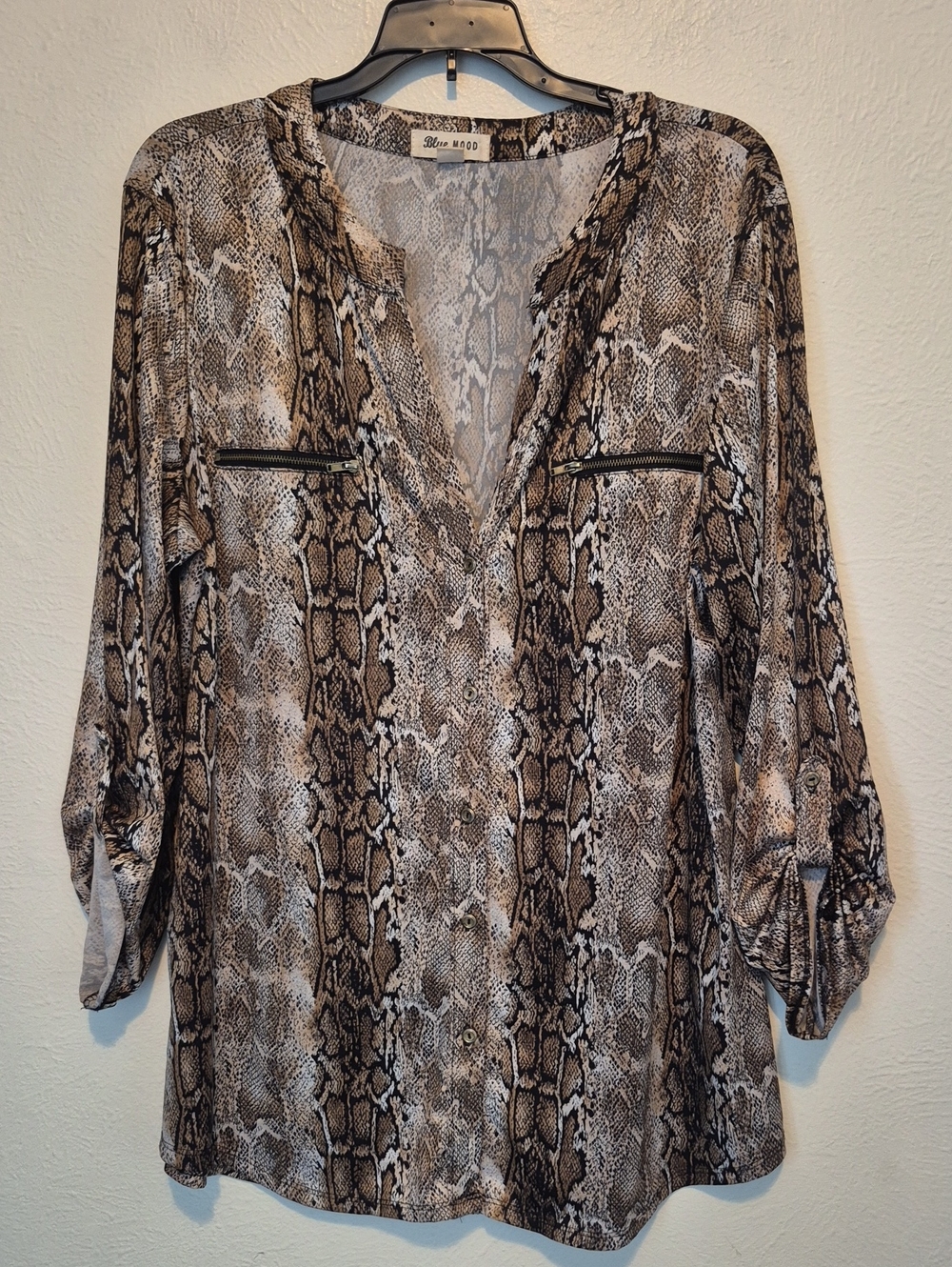 Blue Mood Snake-Print Button-Down Blouse in Brown